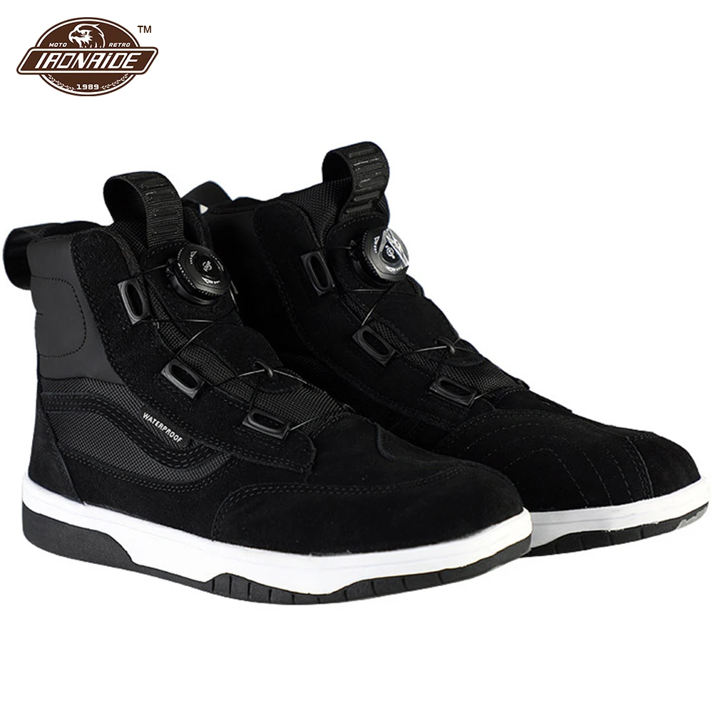 

Men's Motorcycle Boots Black Riding Motocross Boots Casual Shoes Waterproof Cowhide Botas Moto Breathable Motorbike Shoes New