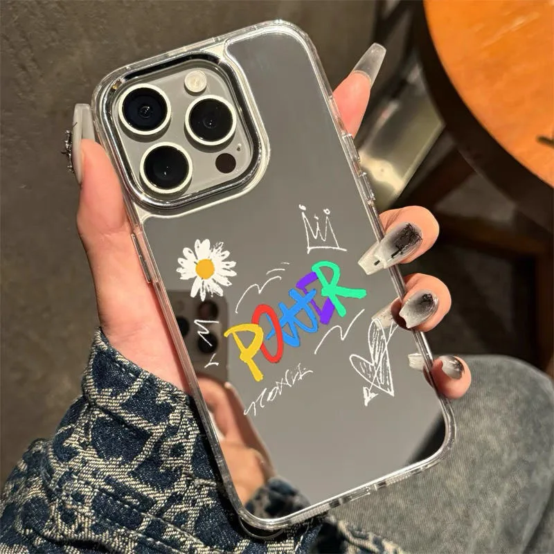 OK Желтый английский зеркальный чехол для телефона с зеркалом для iPhone 17 17Air 16 15 14 13 12 11 Pro Max XR X XS 7 8 Plus Чехол-бамбер (art.: 3920d2caf49ca) - 3920d2caf49ca