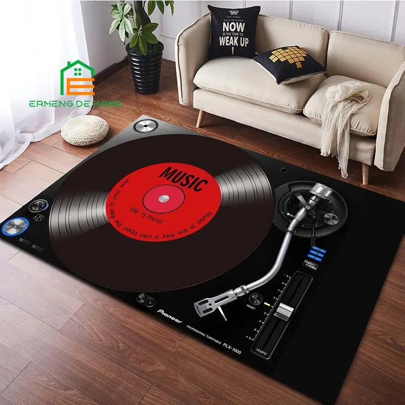 

Vinyl Disc Player Music Rockband Carpet Rug Door Mat 3D Printing Carpet Hall Bedroom Cold Pressing Fashionable Carpet 14 Sizes