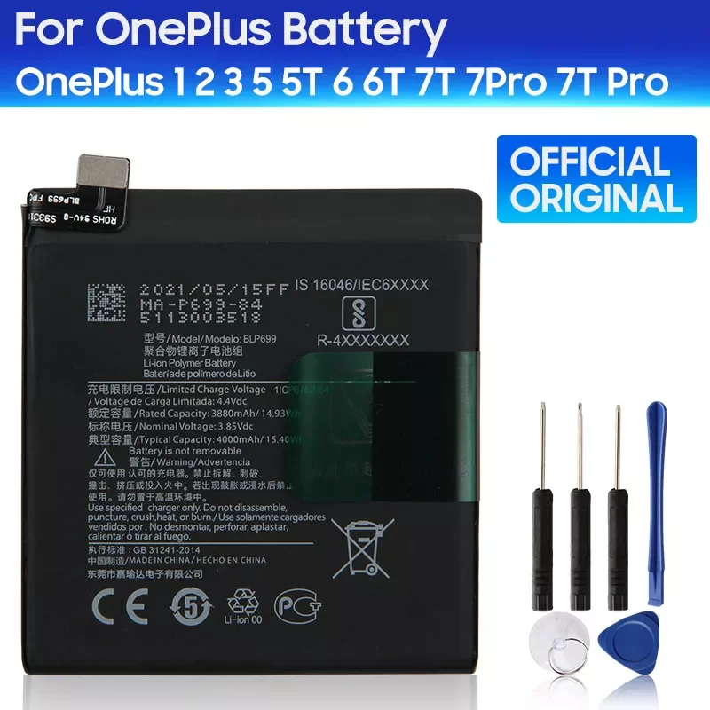 

2023New Original Replacement Battery BLP699 For OnePlus 7 Pro 7Pro 3 3T One Plus 1 2 5 1+ 5T 6T 7T 7T Pro BLP745 BLP685 BLP633