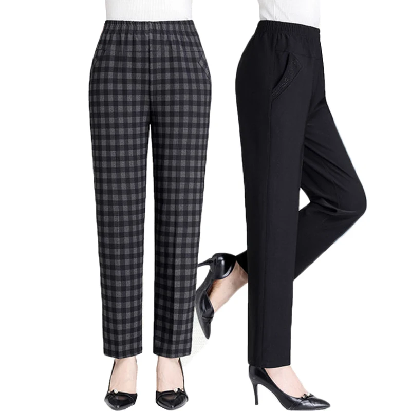 

Women's Trousers 2022 New Spring Autumn Middle-aged Elderly Straight Pants Elastic Waist Plus Size 5XL 6XL Female Casual Pants