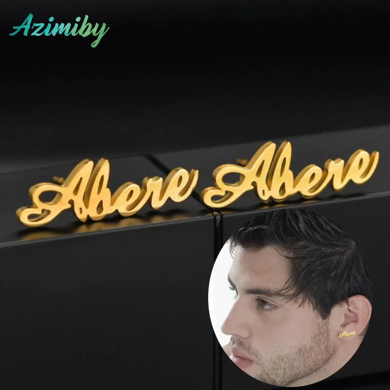 

Azimiby High Quality Personalized Stainless Steel Letter Earring For Men Boyfriend Punk Custom Name Stud Earrings Daily Jewelry