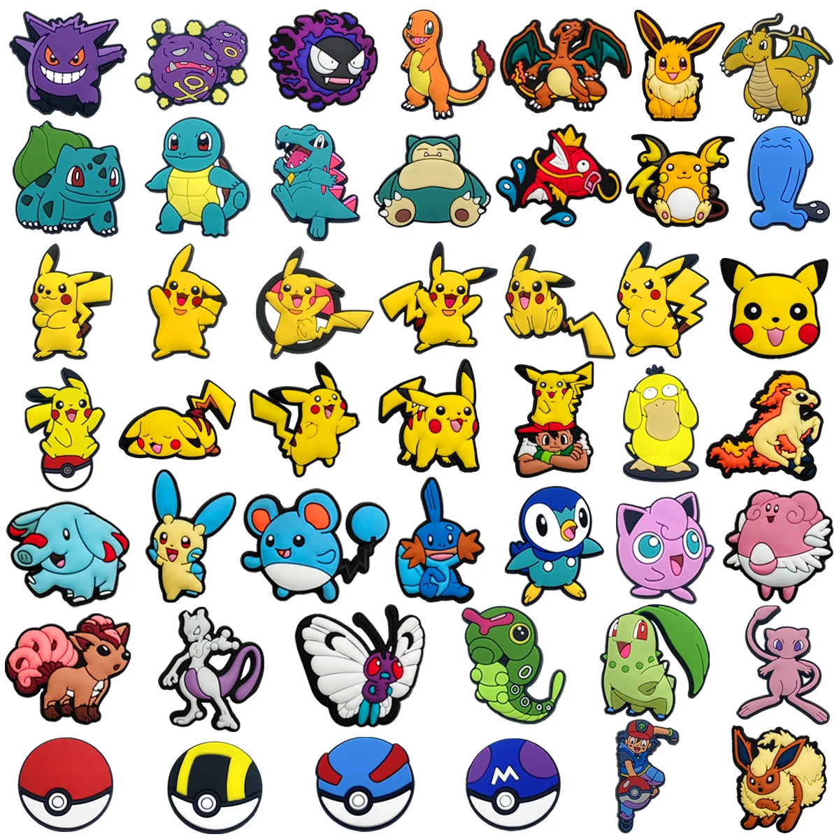 

47 Styles of Cartoon Pokemon Kawaii Shoe Charms Wholesale Croc Charms Shoe Decoration Accessories jibz Kids Party X-mas Gifts