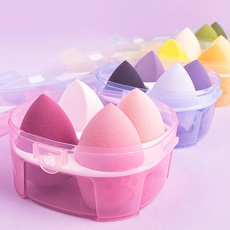 4pcs Makeup Blender Cosmetic Puff Makeup Sponge With Storage Box Foundation Powder Sponge Beauty Tool Women Make Up