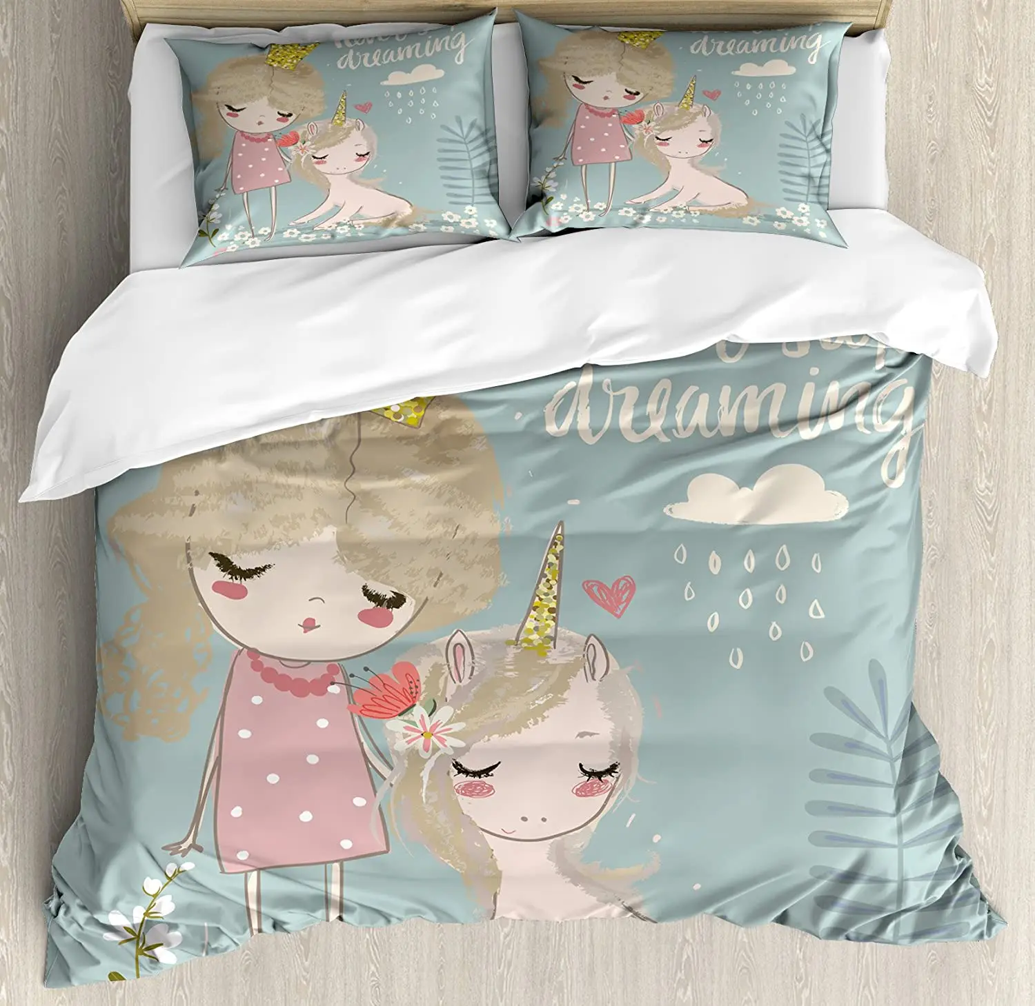 

Quote Bedding Set Comforter Duvet Cover Pillow Shams Artistic Composition with Little Princess Girl Bedding Cover Double Bed Set