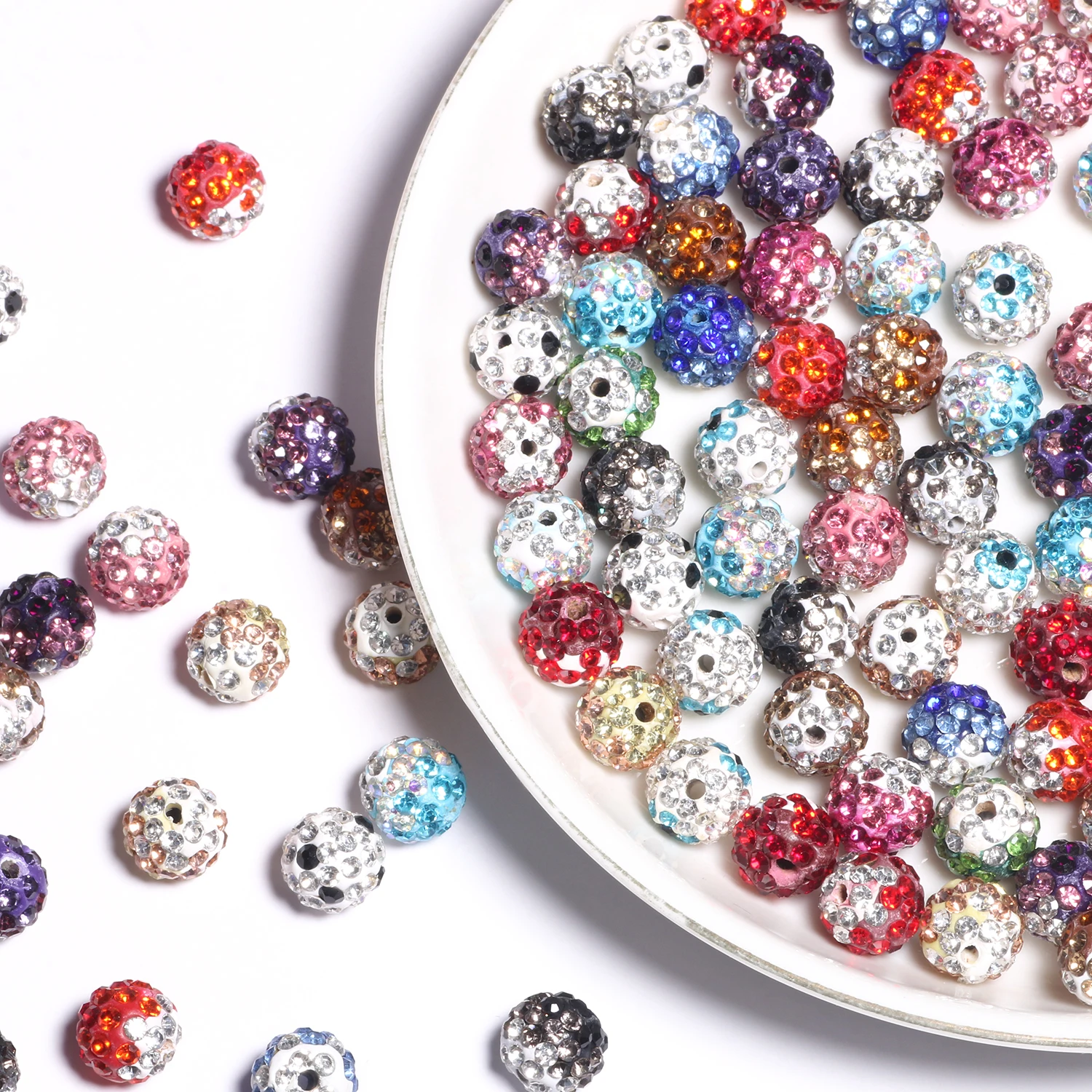 

AAAA 10pcs Gradient AB Color 10mm Crystal Clay Paved Crystal Bead Clay Micro Pave Rhinestone Ball Beads DIY For jewelry making