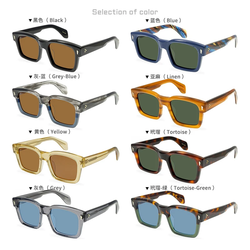 JACQUES Style Top Quality Handmade Thicken Acetate Rectangle Sunglasses Men Women Fashion Designer Square Polarized Sunglass