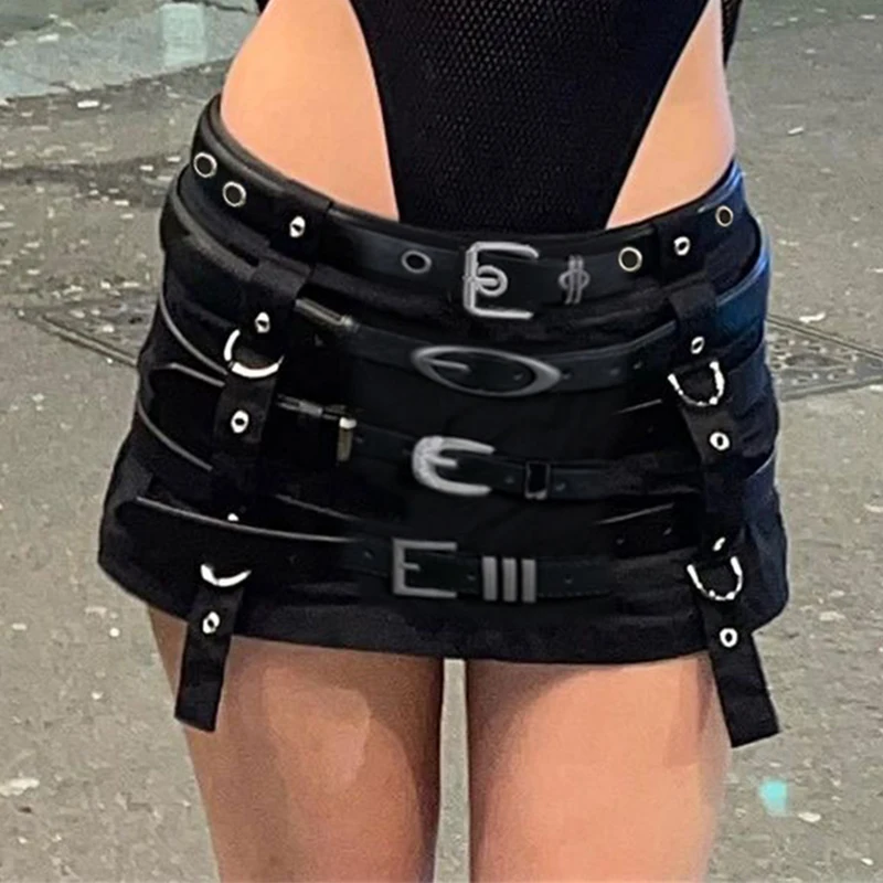 

Y2K Belts Harajuku Short Skirt Gothic Punk Women's Clothes Summer Fashion Streetwear Aesthetic Black Mini Skirt Edgy Outfits