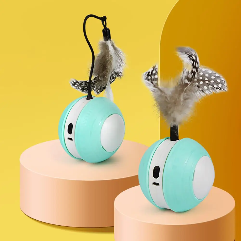 

Pet Cat Automatic Moving Ball Toys With Feathers Accessories Usb Rechargeable Luminous Sounding Ball For Indoor Cats