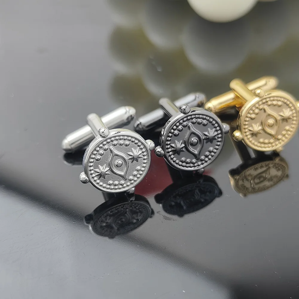 

Stainless Steel Men French Shirt Cufflinks Fashion Devil Eye Pattern Cuff Links Jewelry Party Father's Day Gifts A Pair Pack New