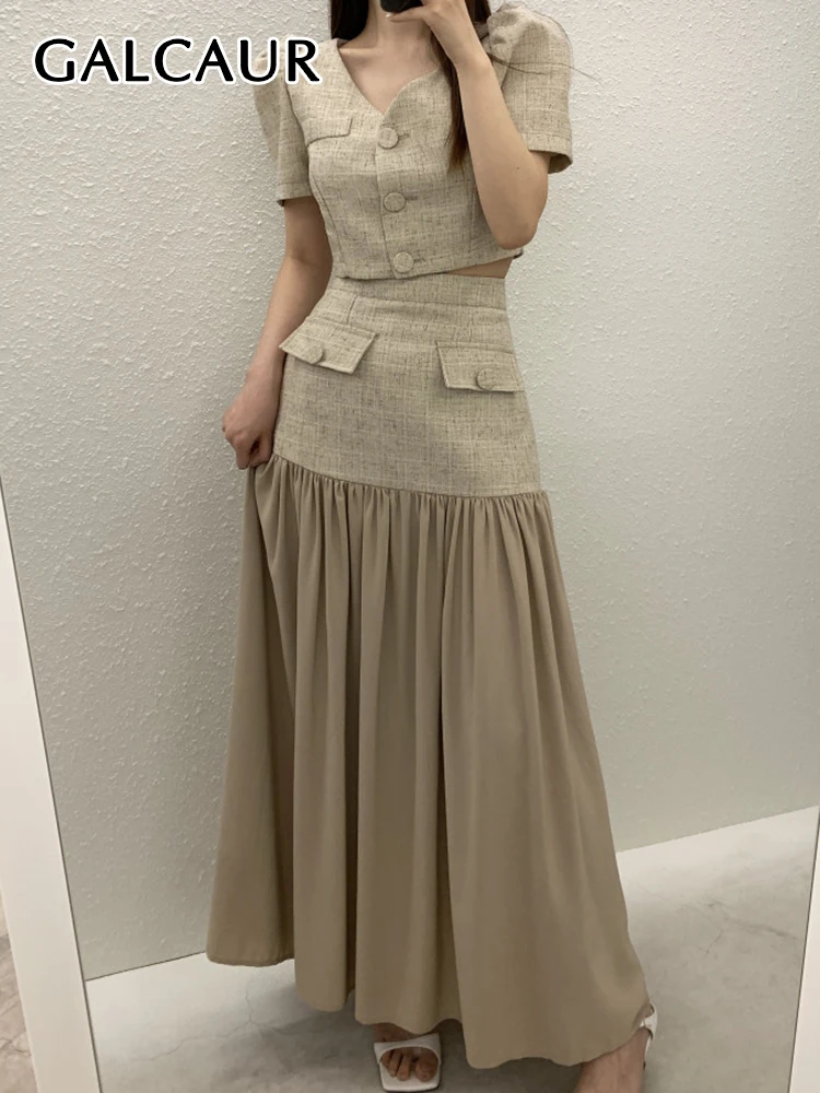 Элегантный комплект из двух предметов GALCAUR для женщин топ с V-образным вырезом и