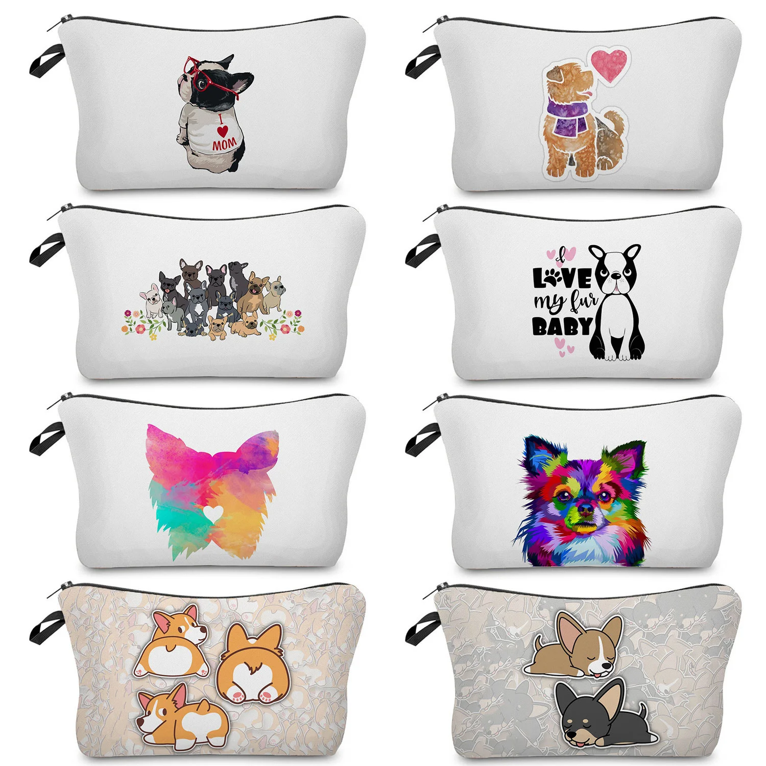 

Japanese Kawaii White French Bulldog Bull Terrier Print Women Toiletry Bag Travel Portable Cosmetic Bag Customizable Makeup Bags