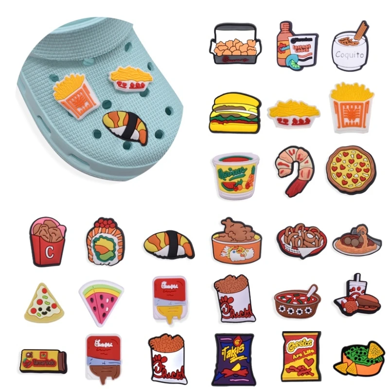 PVC Shoe Charms sushi Shoe Accessories pizza Shoe Decoration Shoe Buckles Accessories for Croc Sandals X-mas Gifts Jibz Buckle