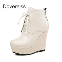 2022 winter fashion genuine leather beige wedges ankle boots cross tied platform short boots womens shoes sexy new sneakers