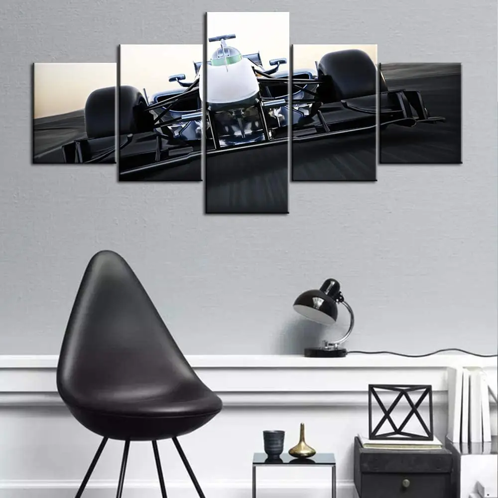 

No Framed Canvas 5 Panel Speedy Racing Car F1 Team Black and White HD Decorative Wall Art Posters Pictures Home Decor Paintings