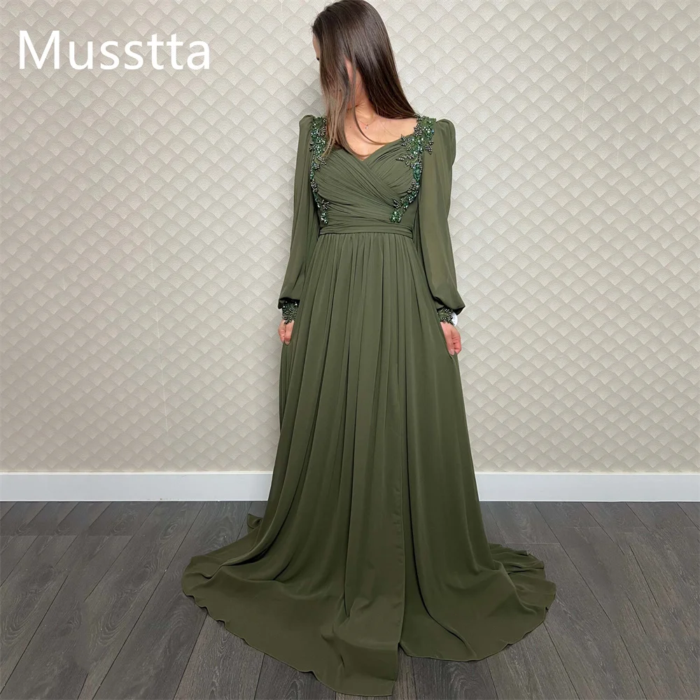 

Женское шифоновое платье с длинным рукавом, V-образным вырезом и открытой спиной