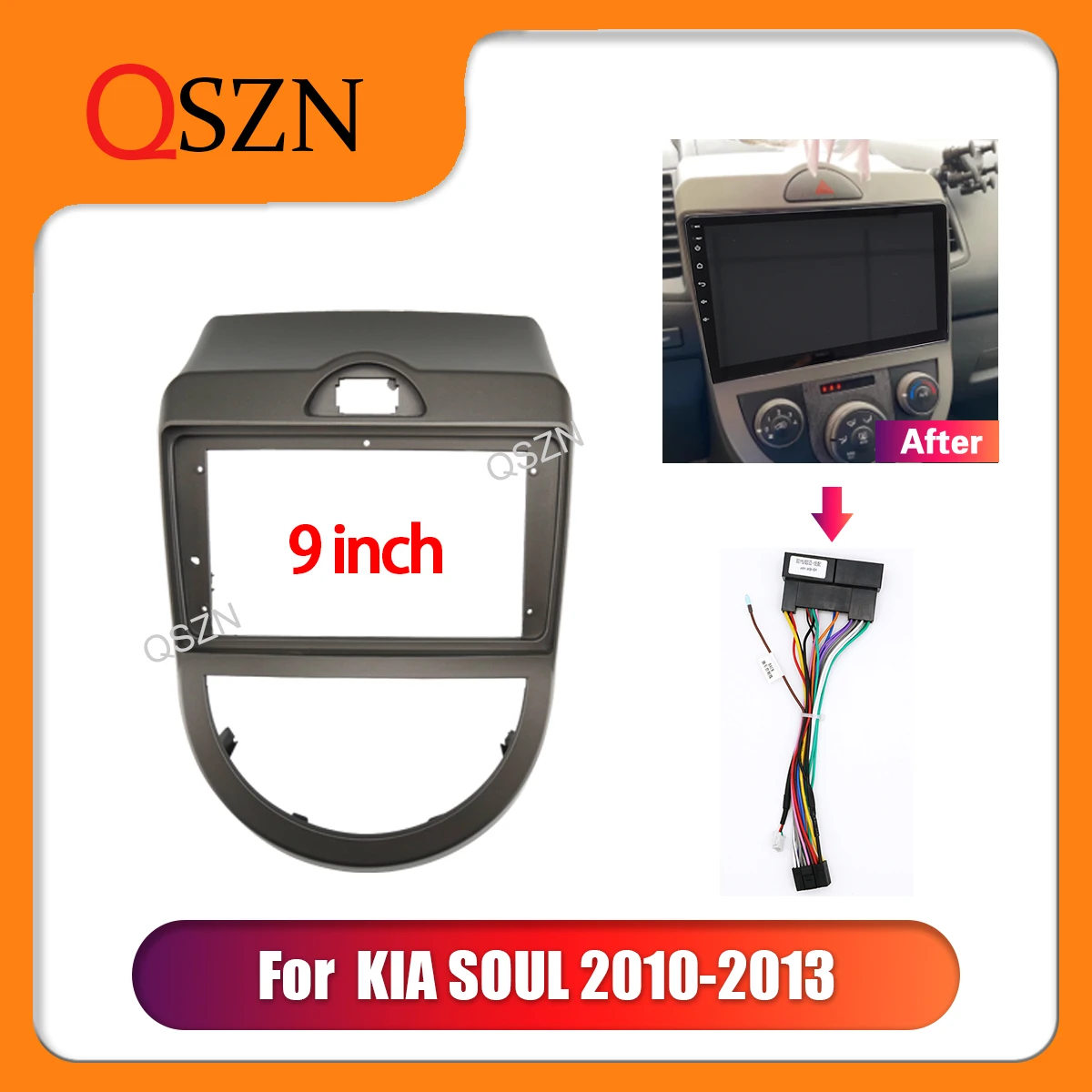 

QSZN 9 Inch Car radio Frame Fascia For KIA SOUL 2010-2013 Power cable Panel Fitting Dashboard Mount Kit 2 Din DVD Trim