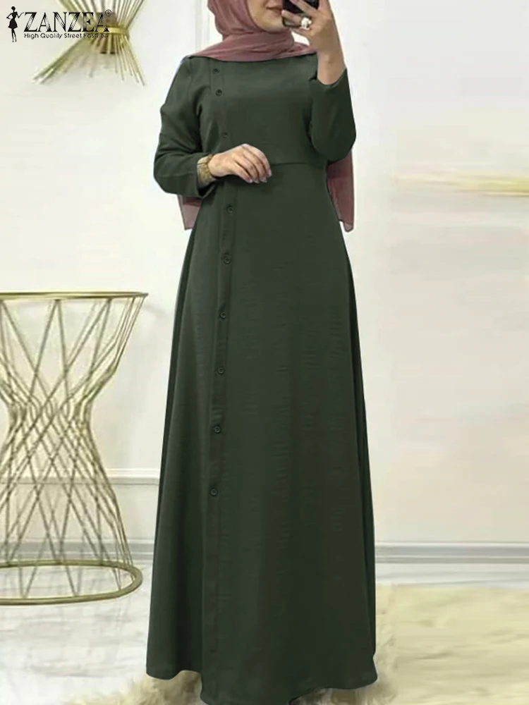 

Vintage Muslim Dress Women Turkey Abaya Hijab Sundress ZANZEA 2022 Casual Long Sleeve Islamic Clothing Marocain Turkish Robe