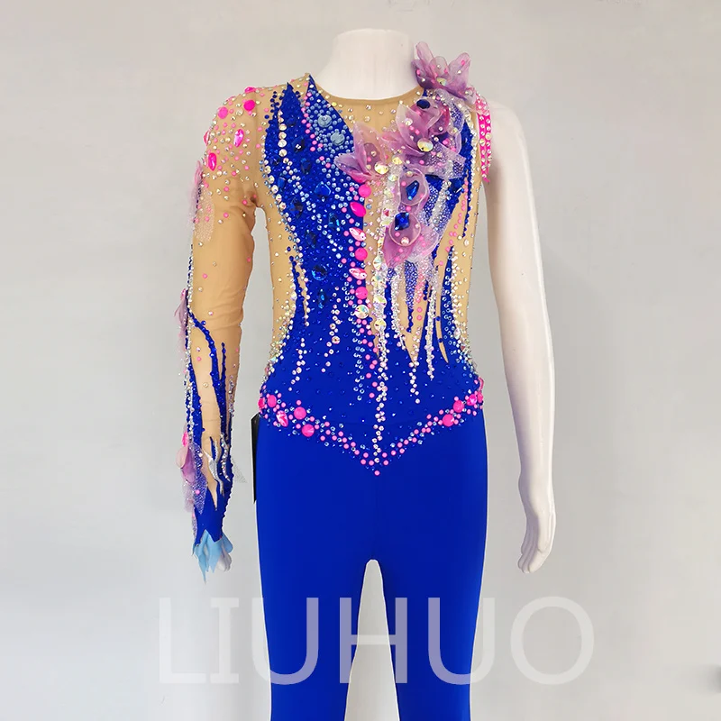 LIUHUO трико для художественной гимнастики синего цвета одежда