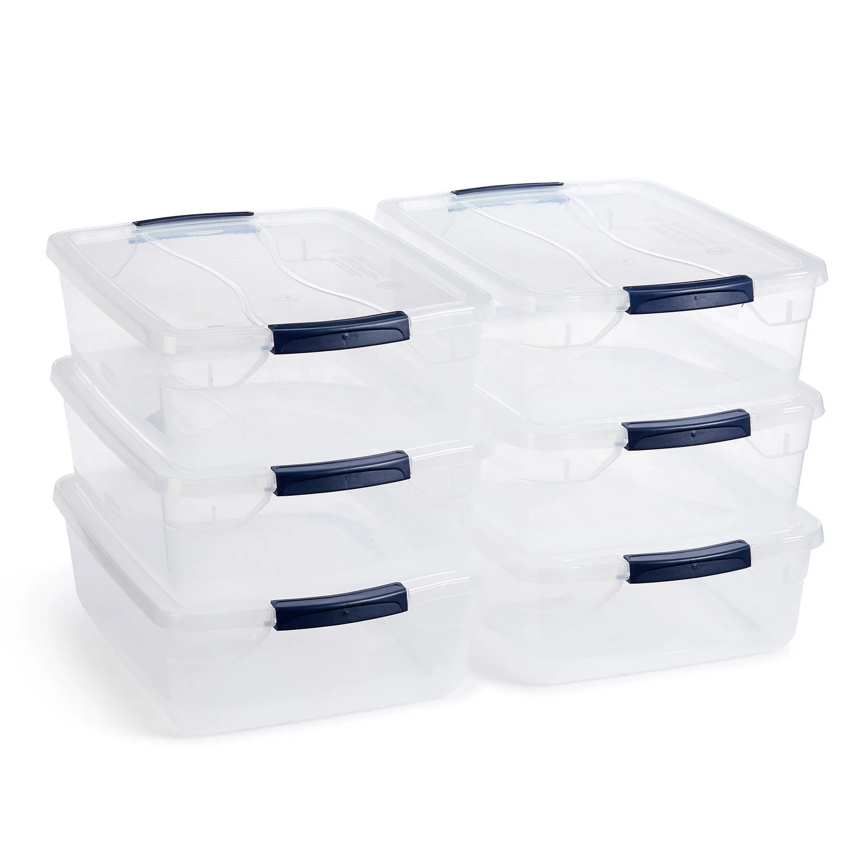 

Home Office Organization 16 Quart Clear Latching Stackable Plastic Storage Tote Container w/ Lid for Basement or Garage, 6 Pack