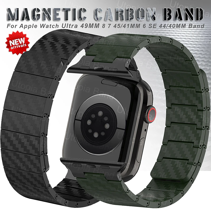 

Ремешок Магнитный из углеродного волокна для Apple Watch Band 44 мм 45 мм 49 мм 42 мм 38 мм 40 мм 41 мм, браслет для iWatch 6 5 4 SE 7 8 Ultra, браслет для часов