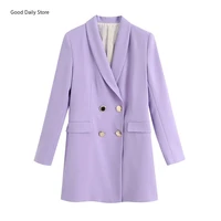 fashion chic office laies commute blazers women double breasted blazer coat vintage lobg sleeve solid color flap pocket outwear