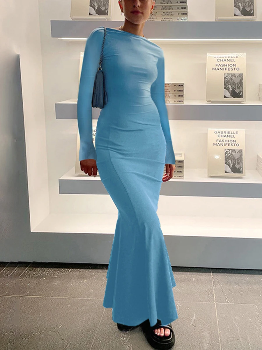 

Long Sleeve Sexy Backless Party Dress for Women Clothes Club Elegant Hollow Out Long Dresses Vestido Fashion Birthday Outfits