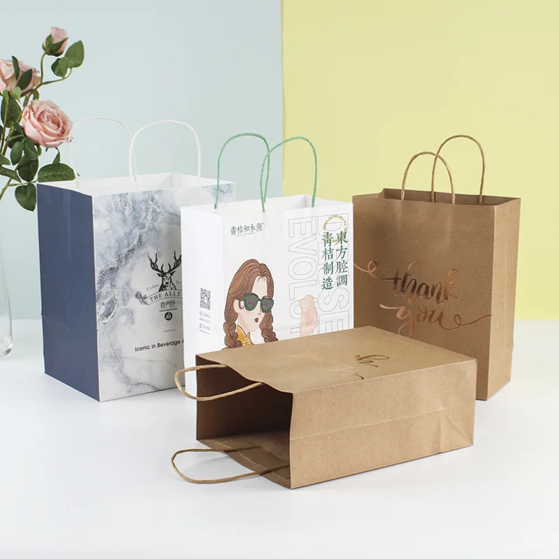 

10/30//50pcs/lot Kraft Paper Bags with Handles Festive Party Gift Bag Wedding Bithday Event Packaging Bags