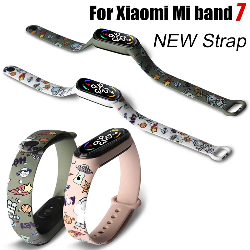 

Ремешок для фитнес-браслета Xiaomi Mi Band 7, Mi Band 6, 5, 4, 3, силиконовый, с рисунком из мультфильма, сменный