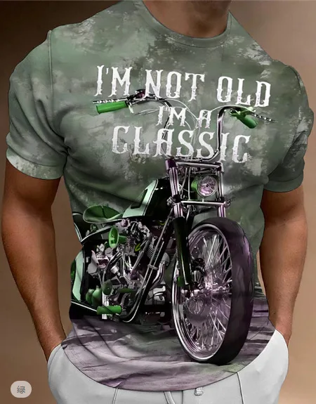 

2023 Summer New Men's T-shirt 3D Retro Motorcycle Print Round Neck Short Sleeve T-shirt
