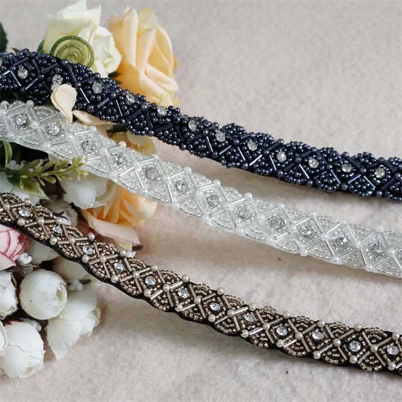 1 ярд жемчужины бриллиант кружевная отделка свадебное кружевное платье на