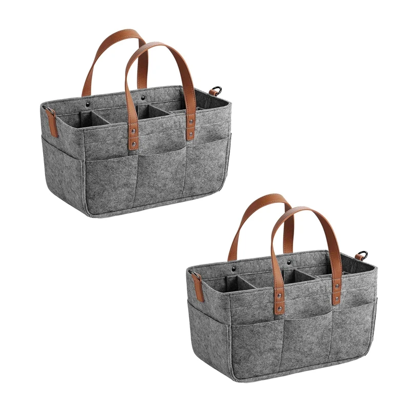 

2X Baby Diaper Caddy Organizer Portable Holder Shower Basket Portable Nursery Storage Bin Storage Basket Bag Dark Grey