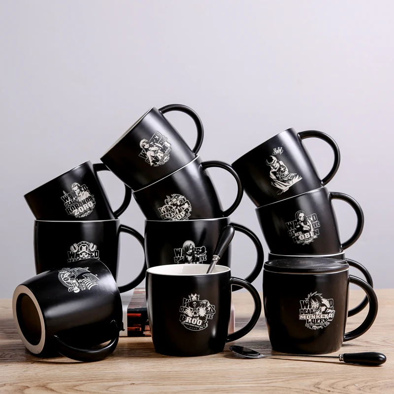 

Cartoon coffee cup Luffy ceramic Saab zero ace cup with cover and spoon