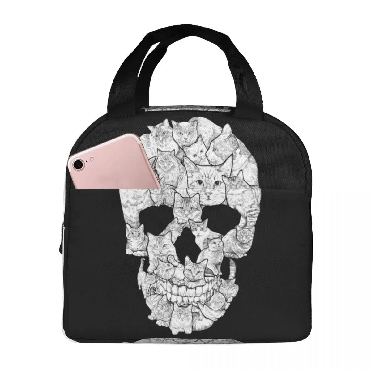 

Cat Skull Horror Skull Lunch Bags Waterproof Insulated Oxford Cooler Thermal Cold Food Picnic Tote for Women Kids
