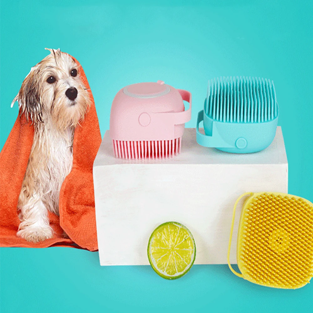 

Щетка для ванной и собаки, массажные перчатки, мягкая безопасная силиконовая Расческа с футляром для шампуня, щетка для собак