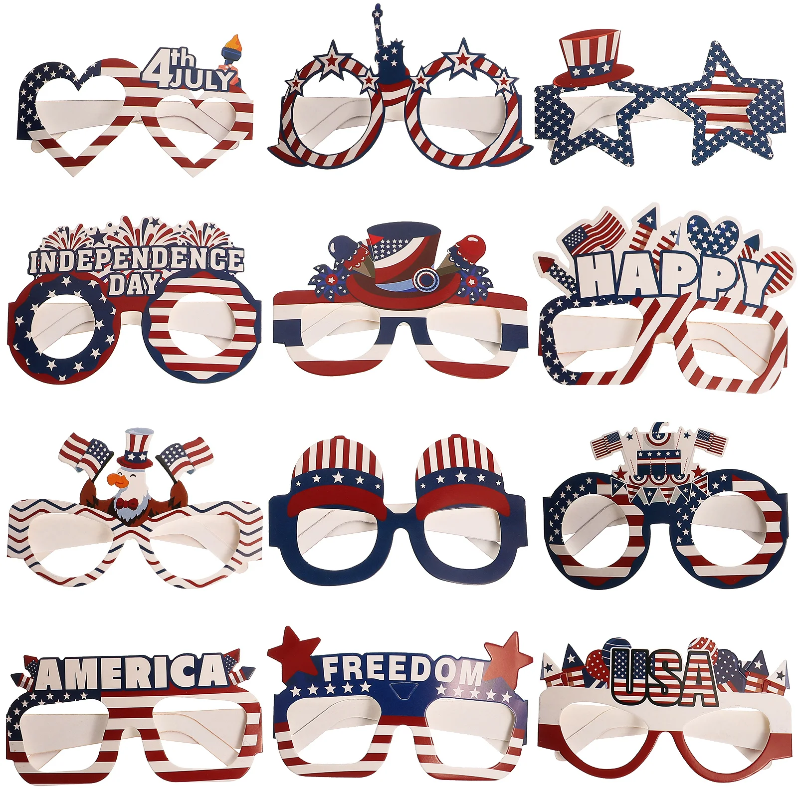 

12 Pcs Independence Day Paper Glasses Hawaiian Costume Patriotic Party Decors Funny Children 4th July Eyeglasses Props Eyewear