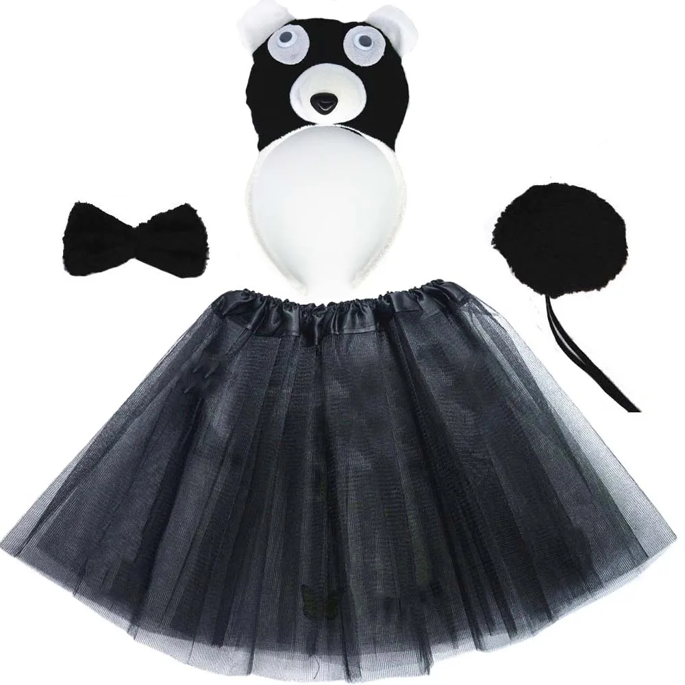 Костюм для вечеринки детей "Женщина-панда": ободок для волос, юбка-пачка, галстук и хвостик. Новый год, Хэллоуин.