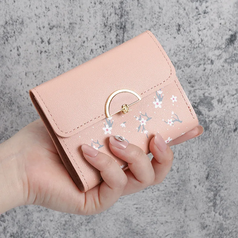 Women's Short  Wallet Kawaii Cute Student Luxury Designer Trend Small Fashion Lady Coin Purse PU Leather Card Bag