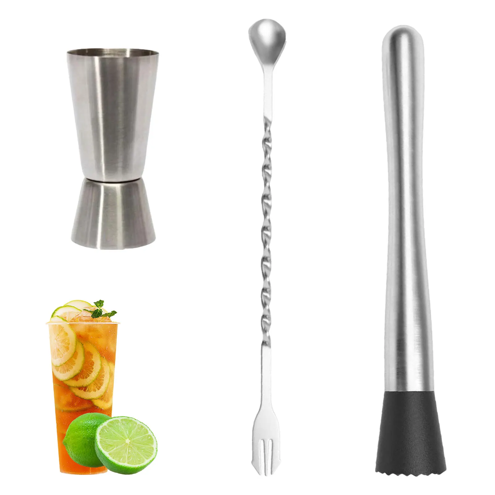 

Cocktail Muddler Set Stainless Steel Muddler Set With Jigger Bartender Muddler Tools For Home Pub Bar To Create Delicious Drinks