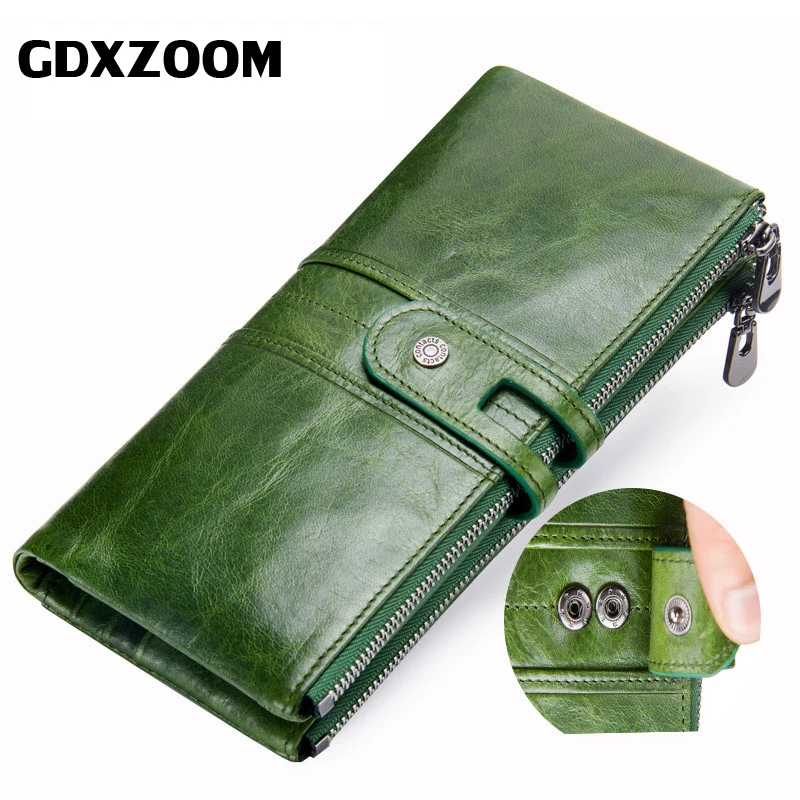 

GDXZOOM 100% Genuine Leather Long Wallets For Women Soft Natural Calfskin Purses High Capaicty Ladies Billfolds For Phone Cards