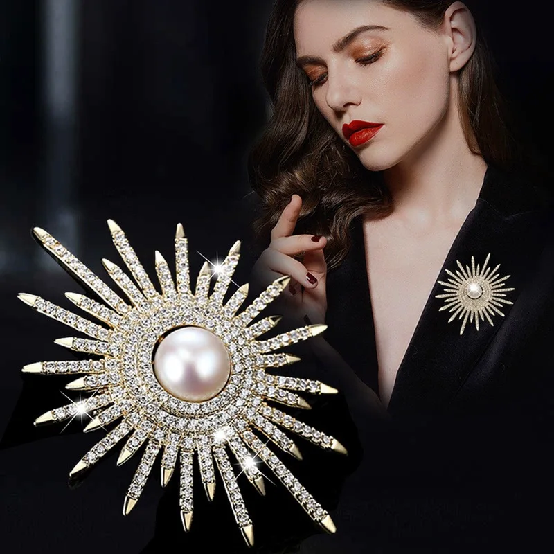 

Shining Sun Flower Brooches Corsage New Brooch High-end Fashion Full Rhinestones Pin Suit Sweater Cardigan Accessories for Women