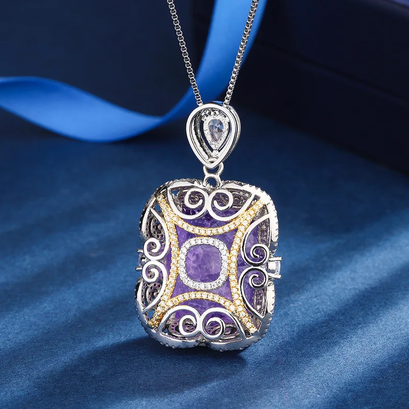 

Ожерелье с подвеской VNN76 с медным покрытием в европейском и американском стиле, роскошное квадратное ожерелье 20*23 в тяжелой индустрии с имитацией фиолетового цвета