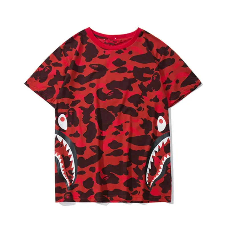 

Children's 3D shark print T-shirt, round neck casual short sleeved sportswear, personalized loose top, summer fashion