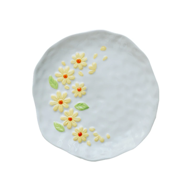 Irregular Shape Three-Dimensional Relief Little Daisy Plate Dish Plate Creative Ceramic Fresh Western Cuisine Plate