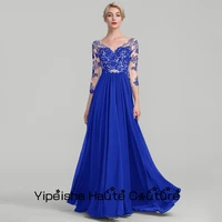 yipeisha royal blue a line mother of bride dresses 2022 new chiffon v neck three quarter wedding party dress custom made color