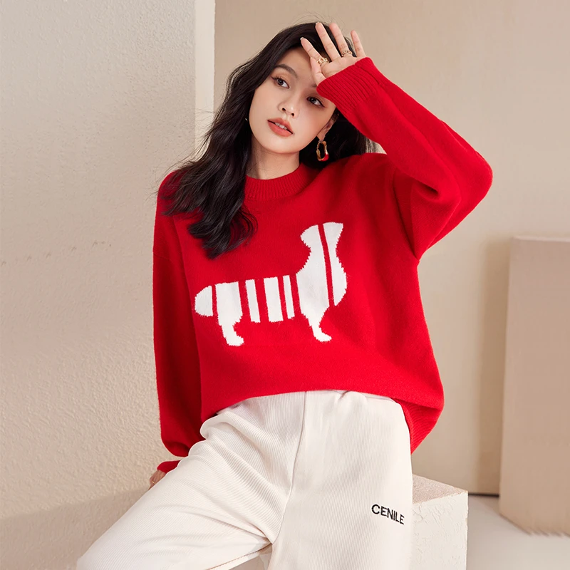 Пуловер с круглым вырезом в корейском стиле свободный свитер женский модный