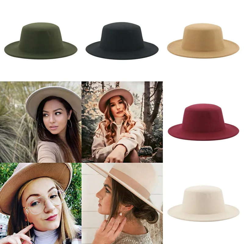 

Fedoras Hats for Women Winter Hat Felted Accessories Women's Hat Solid Flat Top Formal Men Caps Wedding Decorate Chapeau Femme