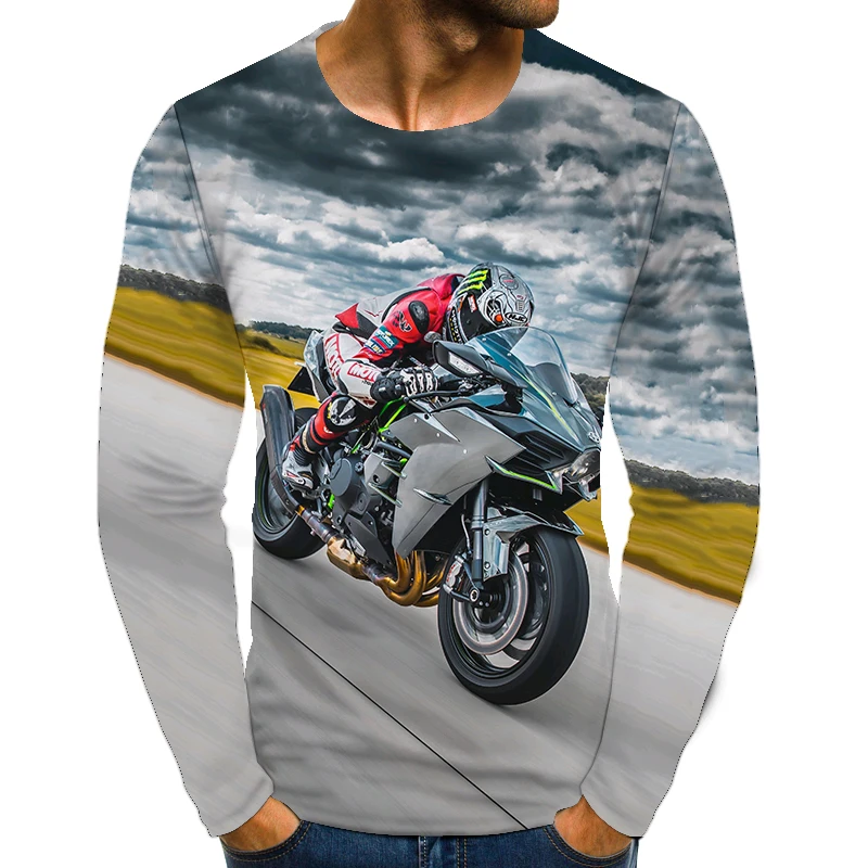 

Locomotive Motorcycle Printed Pattern Casual T-Shirts Long Sleeve Streetwear 3D Printing Hip Hop Male Tops Tee Plus Size T Shirt