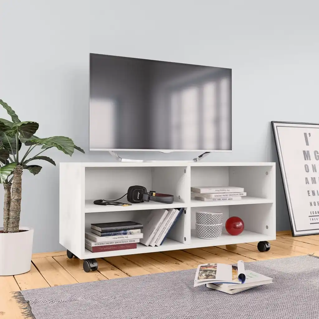 

TV Media Console Television Entertainment Stands Cabinet Table with Castors White 35.4"x13.8"x13.8" Chipboard