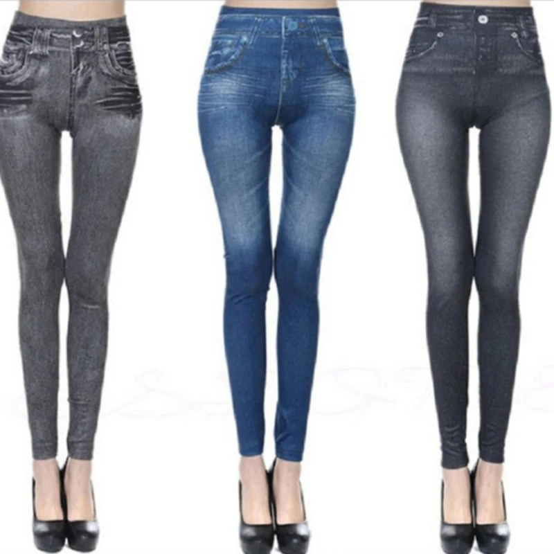 

Women Leggings 2022 Fashion Faux Denim Jeans Leggings Sexy Long Pocket Leggins Summer Casual Pencil Pant 2022